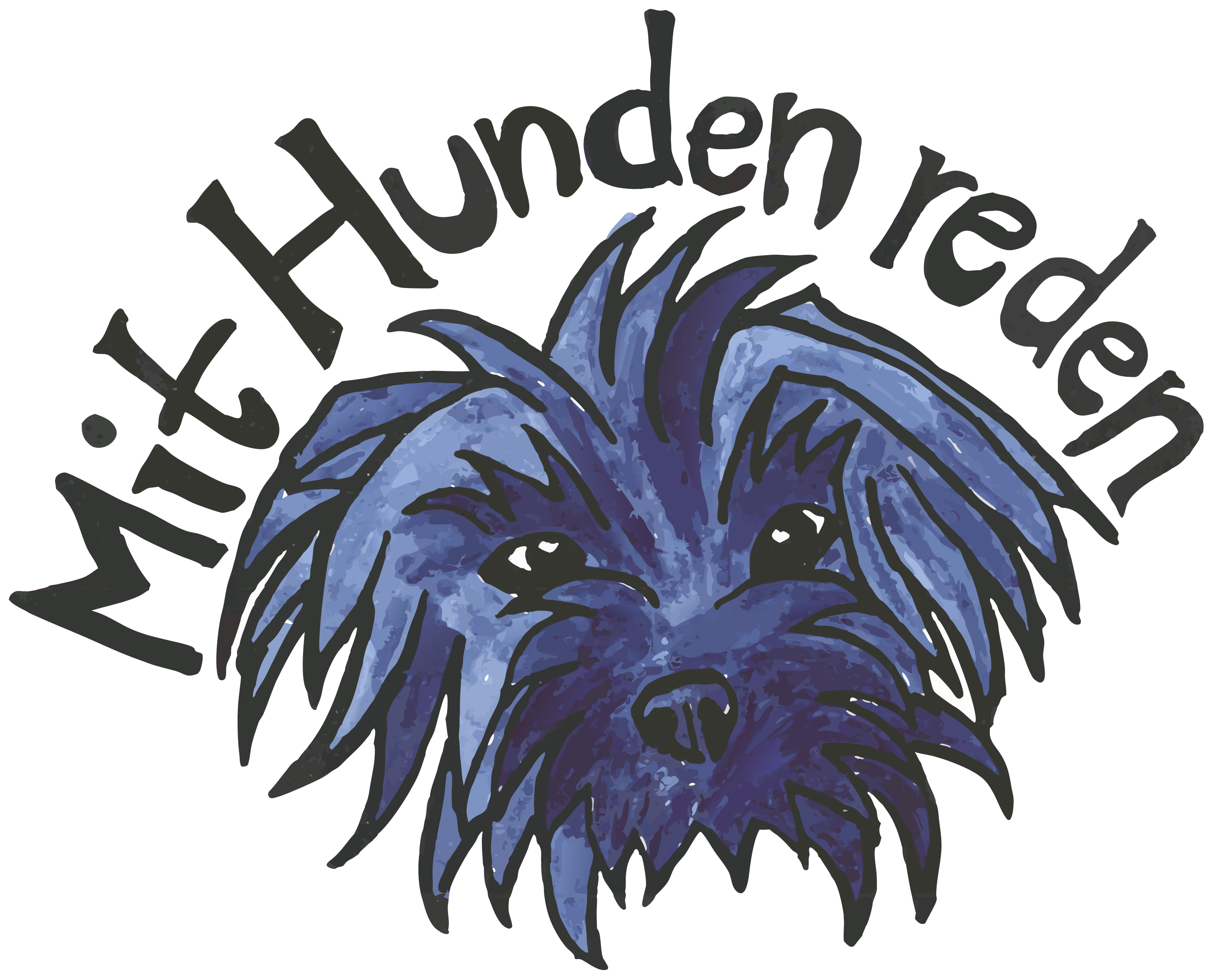 Zeichnung des Logos: ein wuscheligen Hundekopf in Blau